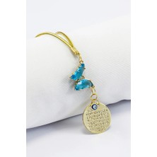 Biuti Turkuaz Taş Kelebek Nazar Boncuğu Mineli Gold Renkli Metal Ayet'el Kürsi Dikiz Ayna Süsü