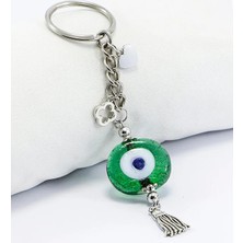 Biuti Yeşil Danagözü Nazar Boncuğu Metal Püsküllü Anahtarlık, Küçük Çanta Süsü