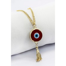 Biuti Metal Püsküllü El Yapımı Kırmızı Cam Nazar Boncuğu Araba Dikiz Ayna Süsü