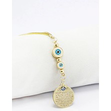 Biuti Araba Dikiz Ayna Süsü, Çift Metal Nazar Boncuğu Beyaz Turkuaz Küçük Metal Ayetel Kürsi