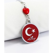Biuti Dikiz Ayna Süsü, Metal Kırmızı Yuvarlak Türk Bayrağı, Kırmızı Cam Kalpli