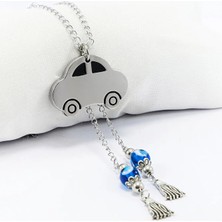 Biuti Gümüş Renkli Püsküllü Turkuaz Nazar Boncuklu Metal Araba Dikiz Ayna Süsü