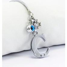 Biuti Metal Nazar Boncuğu Yıldız C Harfli Dikiz Ayna Süsü, Elastik Ipli Hediyelik Yeni Araba Hediyesi