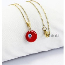 Biuti Kırmızı El Yapımı Nazar Boncuğu Çelik Kolye, Hediyelik Kolye