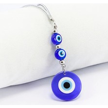 Biuti Çift Taraflı Plastik Lacivert Nazar Boncuklu Araba Dikiz Ayna Süsü, Elastik Ipli Araba Dekoru