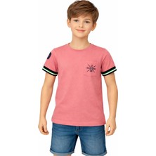 Barkod Kids Erkek Çocuk Kolu Sayı Desenli Cepli Kiremit Renk Tişört