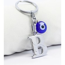 Biuti El Yapımı Cam Nazar Boncuklu Gümüş Renkli Metal B Harfi Anahtarlık, Küçük Çanta Süsü