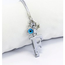 Biuti Metal Nazar Boncuğu Yıldız F Harfli Dikiz Ayna Süsü, Elastik Ipli Hediyelik Yeni Araba Hediyesi