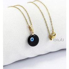 Biuti Siyah El Yapımı Nazar Boncuğu Gold Renkli Zincirli Çelik Kolye, Hediyelik Kolye