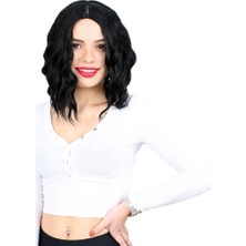 Fiber Sen Kısa Daalı Perçemsiz Peruk / Siyah