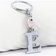 Biuti Gümüş Renkli Metal E Harfi Anahtarlık, Pastel Açık Pembe Modern Stil Metal Kalp