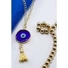 Biuti Metal Püsküllü El Yapımı Turkuaz Cam Nazar Boncuğu Araba Dikiz Ayna Süsü