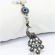 Biuti Tavus Kuşu ve Nazar Boncuklu Metal Anahtarlık, Hediyelik Küçük Çanta Süsü