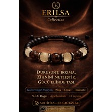 Tesbih Atölyesi Erilsa Sertifikalı Oniks Kahverengi Obsidyen Akik Taşı Bileklik - 8 mm Doğal Taş Terahertz Aparatlı