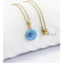 Biuti Turkuaz El Yapımı Nazar Boncuğu Gold Renkli Çelik Kolye, Hediyelik Kolye