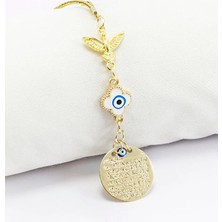 Biuti Anka Kuşu Metal Küçük Ayetel Kürsi Beyaz Mineli Nazar Boncuğu Araba Dikiz Ayna Süsü