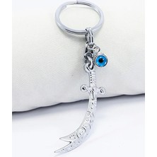 Biuti Parlak Metal Zülfikar Kılıcı Metal Cam Nazar Boncuklu Anahtarlık, Çanta Süsü