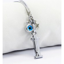 Biuti Metal Nazar Boncuğu Yıldız I/i Harfli Dikiz Ayna Süsü, Elastik Ipli Hediyelik Yeni Araba Hediyesi