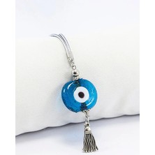 Biuti Turkuaz Nazar Boncuğu Araba Dikiz Ayna Süsü, El Yapımı Cam Danagözü Püsküllü