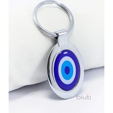 Biuti Mavi Nazar Boncuğu Tek Taraflı Metal Anahtarlık, Hediyelik Nazarlı Anahtarlık