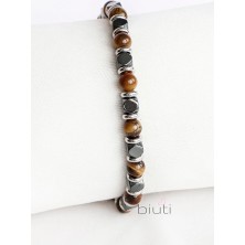 Biuti Kaplangözü Hematit Taşı Doğaltaşlı Çelik Erkek Bileklik, Sevgililer Günü Hediyelik Erkek Aksesuar