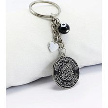 Biuti Siyah Cam Nazar Boncuğu Metal Mühr-Ü Şerif Anahtarlık / Küçük Çanta Süsü