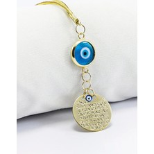 Biuti Çerçeveli Turkuaz Cam Nazar Boncuğu Küçük Metal Ayetel Kürsi Araba Dikiz Ayna Süsü