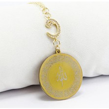 Biuti Zirkon Vav 316L Çelik Ayetel Kürsi Nazar Ayeti Zincirli Araba Dikiz Ayna Süsü Gold Renkli