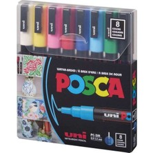 Uni-Ball Markör Boyama Kalemi Posca 0.9-1.3 Su Bazlı Ana Renk 8 Renk PC-3M/8C Set