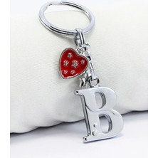 Biuti Gümüş Renkli Metal B Harfi Anahtarlık, Yıldızlı Metal Kırmızı Kalp