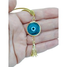 Biuti Turkuaz Metal Püsküllü Nazar Boncuğu Lüks Dikiz Ayna Süsü El Yapımı Cam Hediyelik Aksesuar