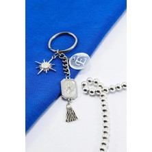 Biuti Metal Kuzey Yıldızı Güneş Figürlü Anahtarlık, Üzerine Lazer Kazıma E Harfi Küçük Çanta Süsü