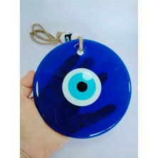 Ennea Büyük Nazar Bocuğu 14CM El Yapımı Cam Boncuk Hasır Ipli Duvar Dekoru