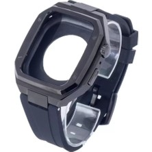 Venüs Shopping  Apple Watch 45MM KR402 Metal Kasa Silikon Kordon - Siyah