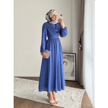 RFK Butik Kadın Twing Volanlı Yeni Sezon Elbise - Indigo Mavi