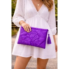 Ky Atelier Mor Saten Kapitone Portföy Çanta- El Yapımı Clutch- Abiye & Günlük Kullanım- Şık Kadın Çanta