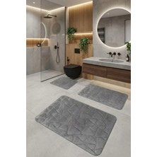 Çelebihome Gri Pamuk Banyo Paspası Makinede Yıkanabilir Kaymaz Taban Su Emici 3'lü Takım Banyo Paspası