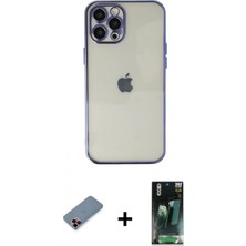 İlk El Grup Ieg™ iPhone 12 Pro Max Vadi Minimal - Şeffaf 360 Full Body Arka Koruyucu + Kırmızı Metal Kamera Lens Koruma Cam