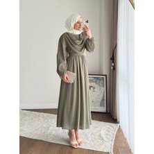 RFK Butik Kadın Twing Volanlı Yeni Sezon Elbise - Yeşil