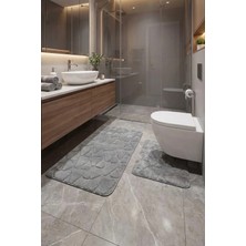 Çelebihome Gri Pamuk Banyo Paspası Makinede Yıkanabilir Kaymaz Taban Su Emici 2'li Takım Banyo Paspası