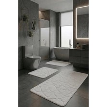 Çelebihome Beyaz Pamuk Banyo Paspası Makinede Yıkanabilir Kaymaz Taban Su Emici 3'lü Takım Banyo Paspası
