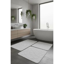 Çelebihome Beyaz Pamuk Banyo Paspası Makinede Yıkanabilir Kaymaz Taban Su Emici 3'lü Takım Banyo Paspası