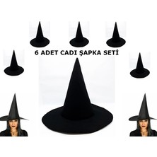 LuxeGem Siyah Cadı Şapkası Keçe Yetişkin Boy 6 Adet