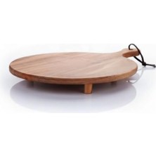 SÜS Ayaklı Akasya Sunum Tabağı ve Servis Tahtası (40X30 Cm) | Doğal Ahşap Modern Peynir, Şarküteri, Pizza ve Kahvaltı Tahtası | Saplı ve Yükseltilmiş Ayaklı Sunumluk
