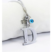 Biuti Metal Nazar Boncuğu Yıldız D Harfli Dikiz Ayna Süsü, Elastik Ipli Hediyelik Yeni Araba Hediyesi