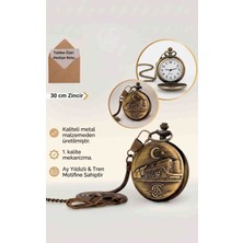 Wolawood Ay Yıldız Detaylı Tren Lokomotif Tasarımlı Köstekli Cep Saati Bronz Nostaljik Metal Antika Tarz Zincirli Retro Saat Premium Hediyelik