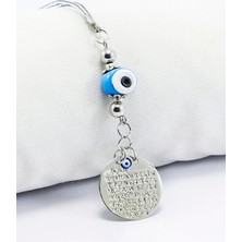 Biuti Minik Mavi Cam Danagözü Nazar Boncuğu Küçük Metal Ayetel Kürsi Araba Dikiz Ayna Süsü