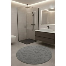 Çelebihome Gri Pamuk Banyo Paspası Makinede Yıkanabilir Kaymaz Taban Su Emici Yuvarlak Banyo Paspası