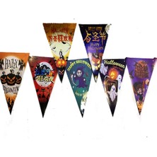 LuxeGem Lüks Baskılı Üçgen Model Halloween Banner Süs Bayrak 8 Li