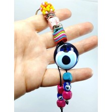 Ennea Art Nazar Boncuğu Anahtarlık El Yapımı Cam Hediyelik Eşya Renkli Boncuklu